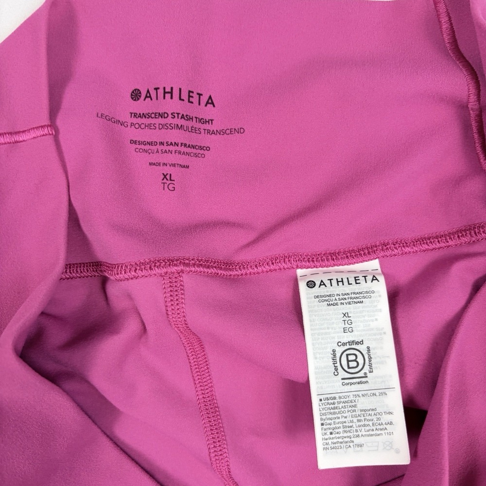 Athleta Transcend Stash Tight Leggings SZ XL Pink Ankle Pockets Activewear - Picture 3 of 6